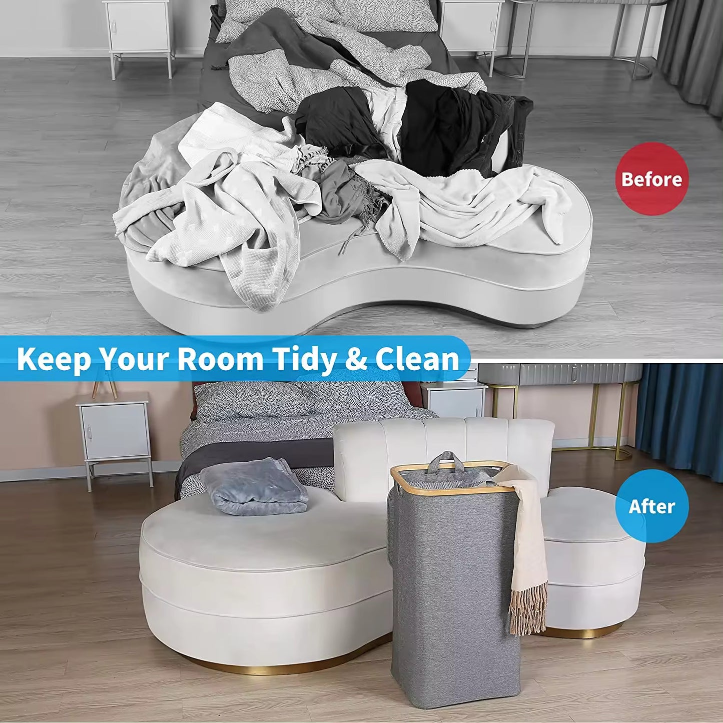 Laundry Basket with Bamboo Handle and Lid, Foldable, Large Size 100L, Clothes Basket Organizer & Storage, with Inner Cloth Bag